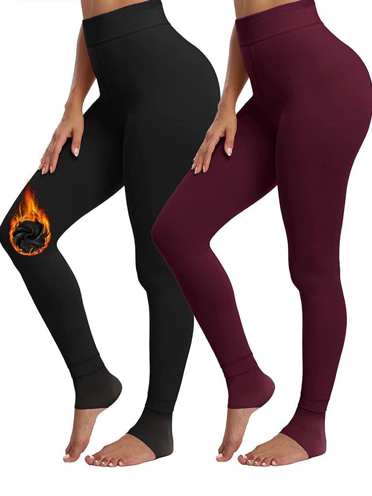 2 Pack Women’s Fleece Lined Leggings High Waist Stretchy warm