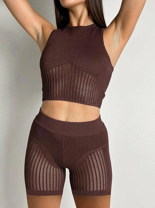 Sleeveless Knitted Crop Top And Matching Tracksuit Set Active Set