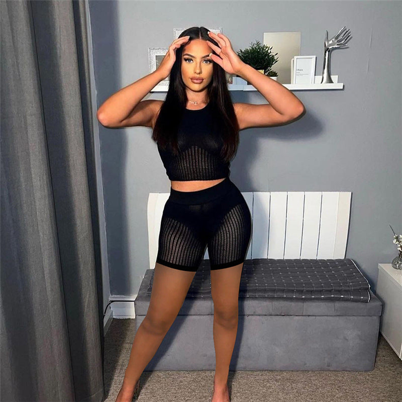 Sleeveless Knitted Crop Top And Matching Tracksuit Set Active Set